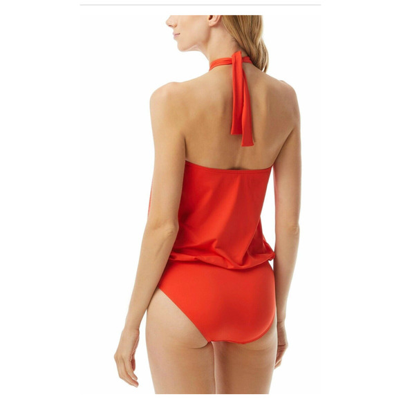 Michael Kors POPPY Red Solid Underwire Halter Blouson One-Piece Swimsuit 10 NWT - Picture 2 of 5